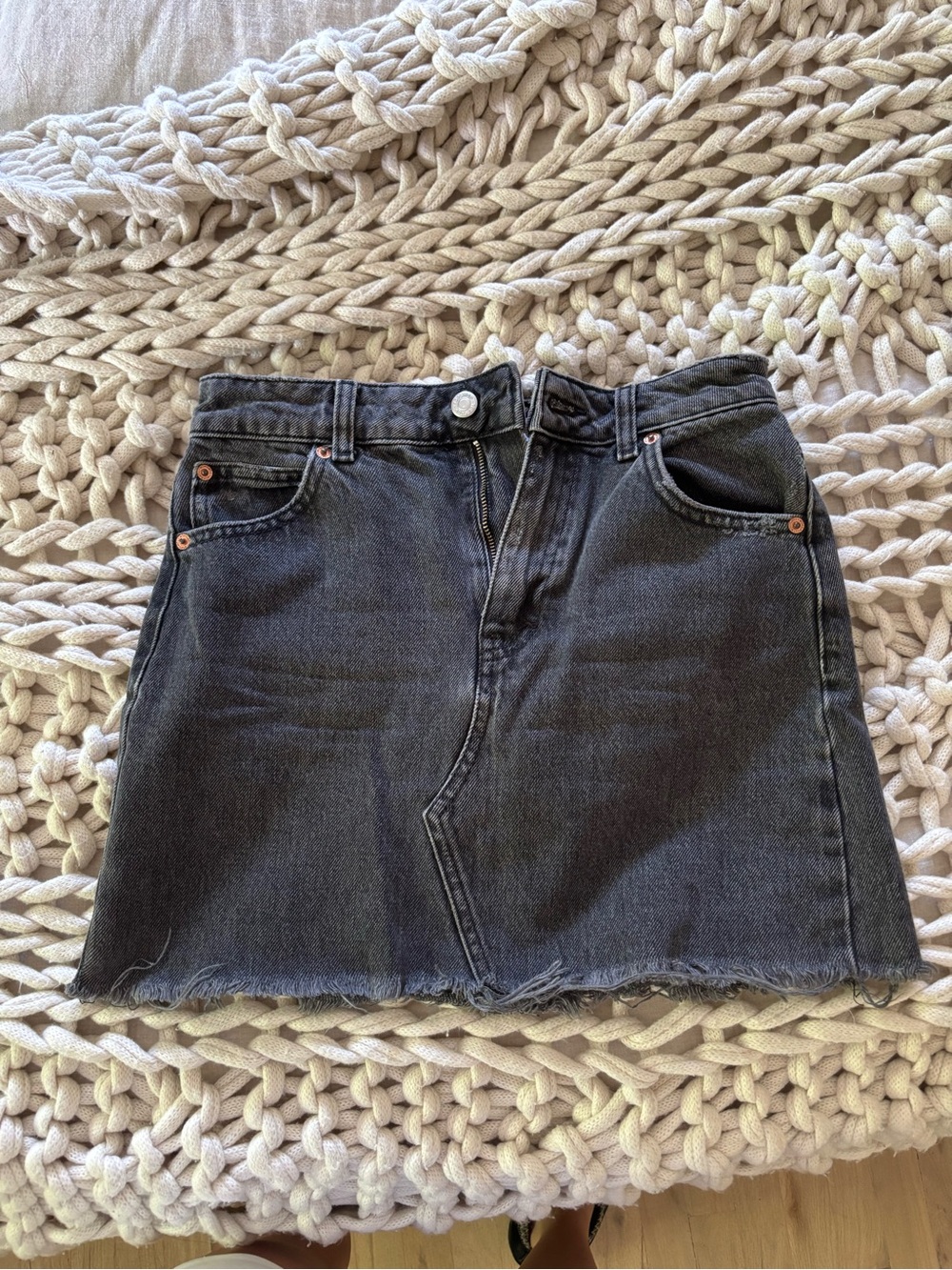 Topshop Washed Black Denim Mini Skirt
